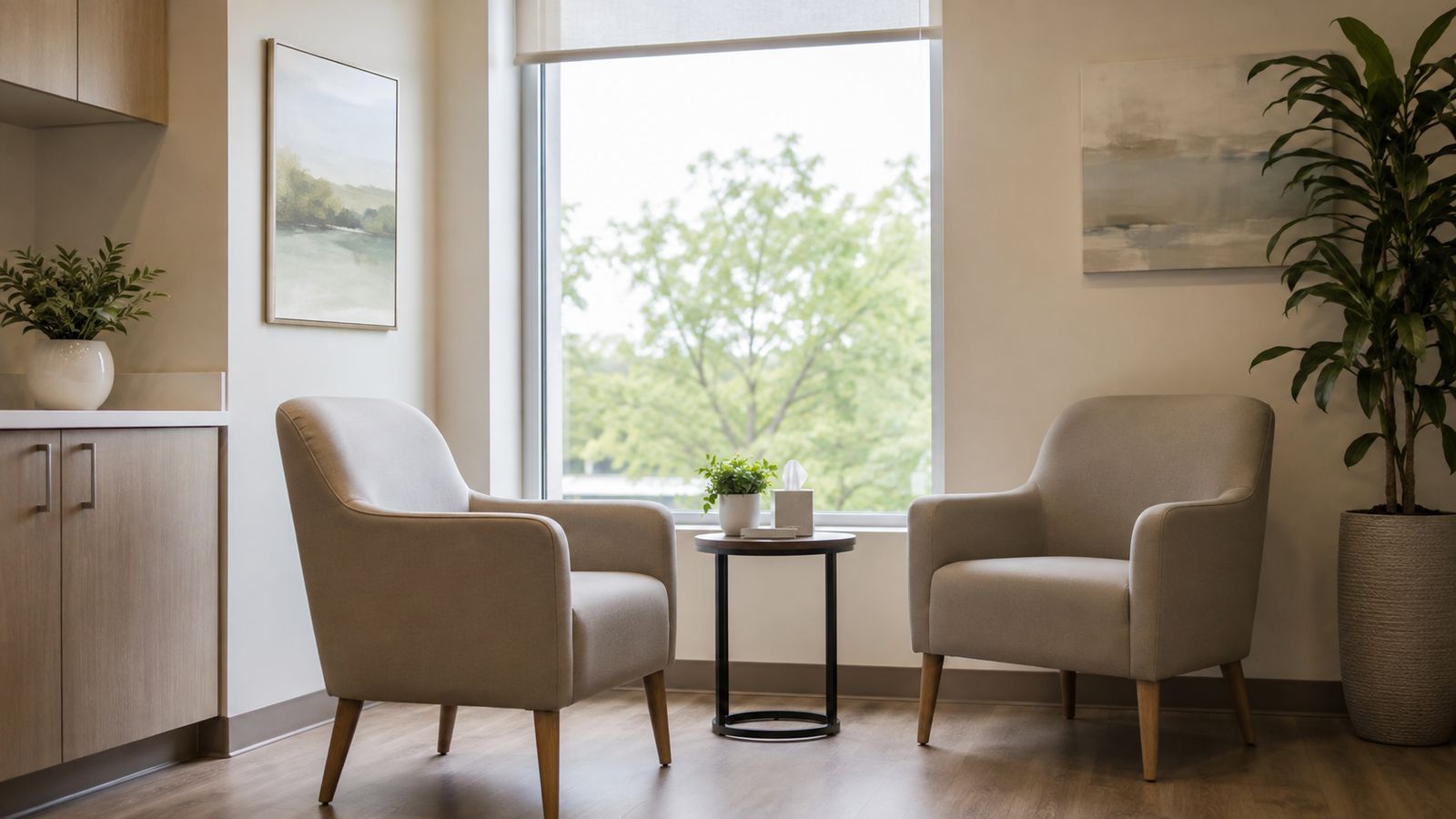 Two chairs in a consultation room